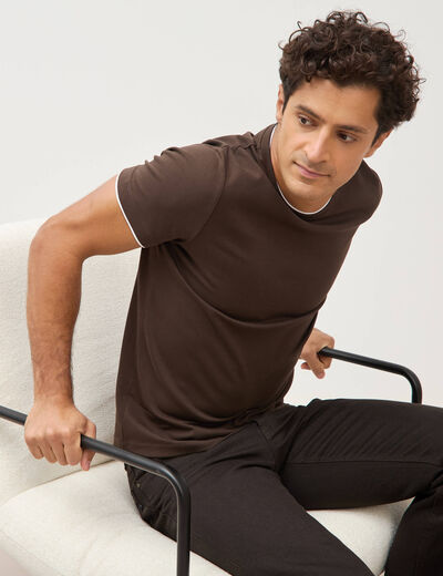 T-shirt droit col rond manches courtes marron homme