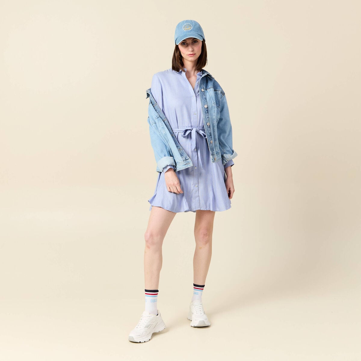 Robe patineuse courte manches longues bleu femme