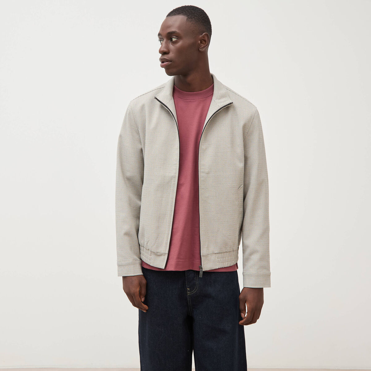 Blouson col montant manches longues gris homme