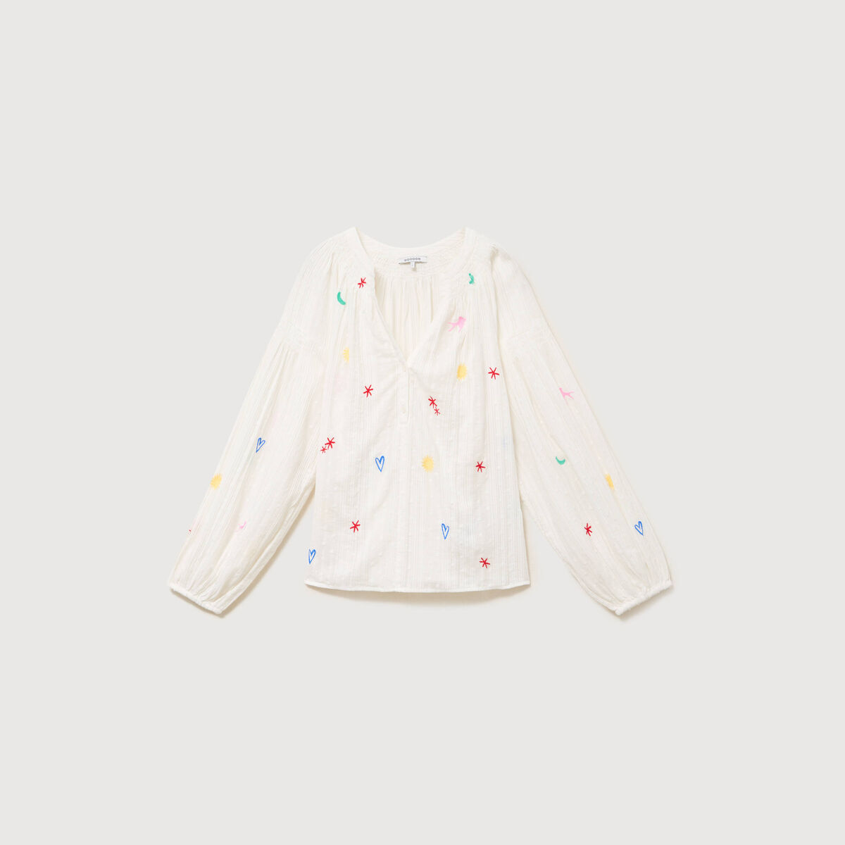 Blouse ample col mao manches longues ecru femme