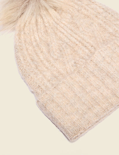 Bonnet avec pompon marron clair femme
