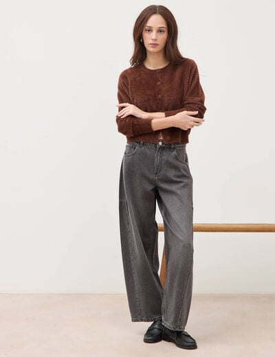Jeans barrel taille standard denim gris femme