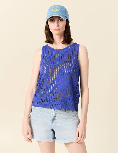 Débardeur sans manches ajouré bleu violet femme
