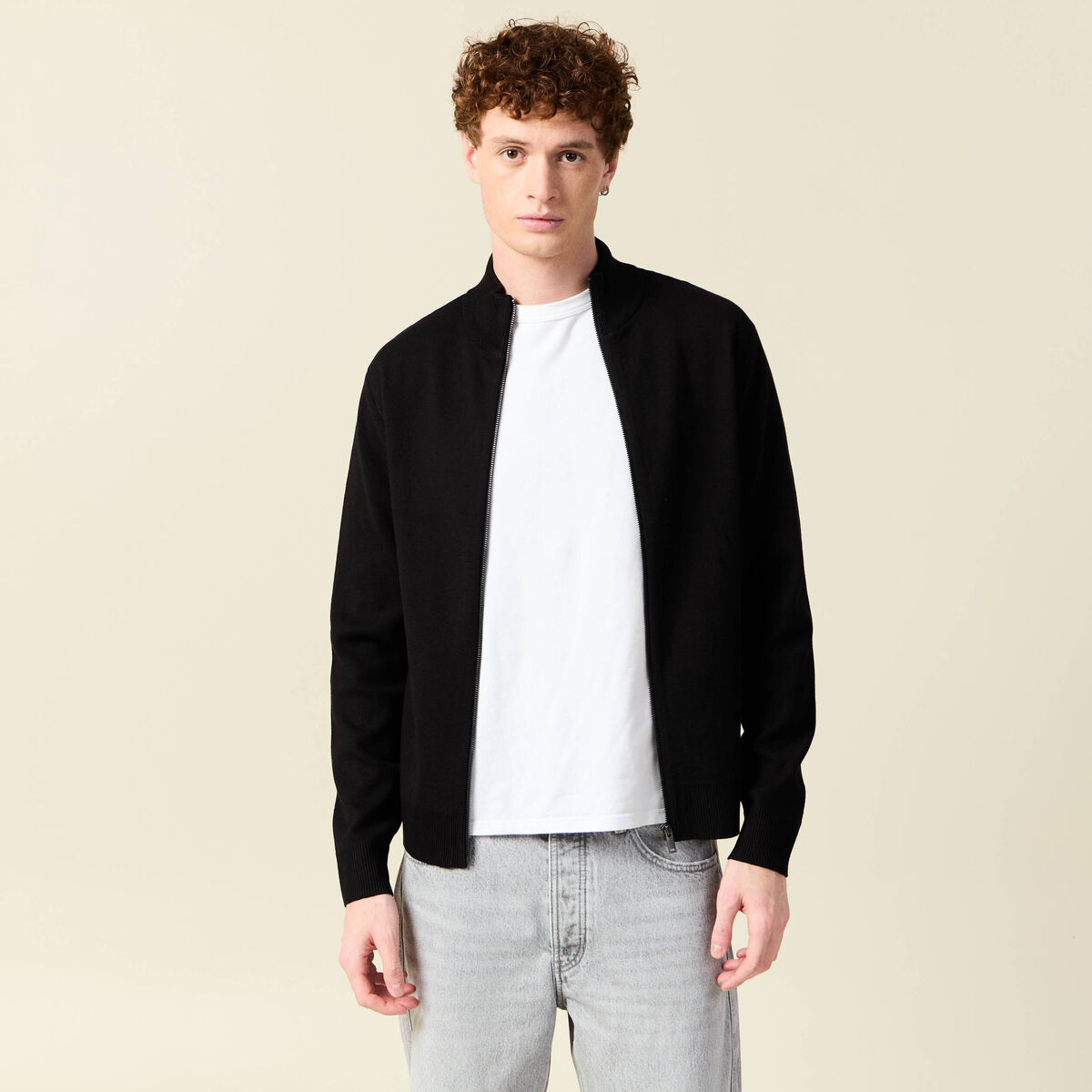 Gilet manches longues zipp&eacute; noir homme