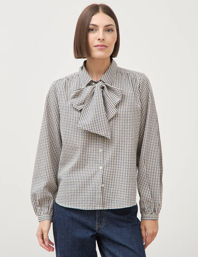 Chemise vichy droite manches longues bleu femme