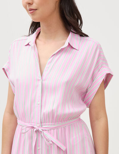 Robe longue &eacute;vas&eacute;e ceintur&eacute;e rose femme