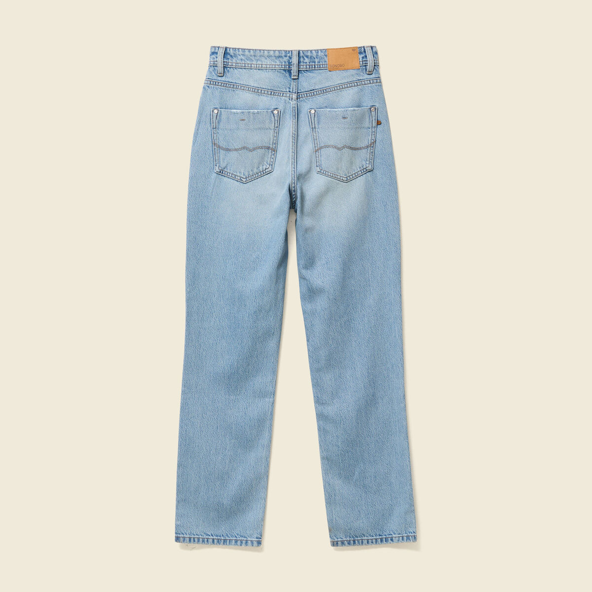 Jeans straight taille haute 7/8&egrave;me denim baby bleu femme