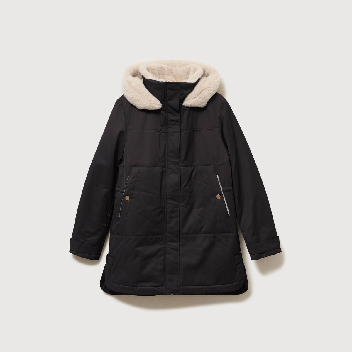 Parka droite &agrave; capuche noir femme