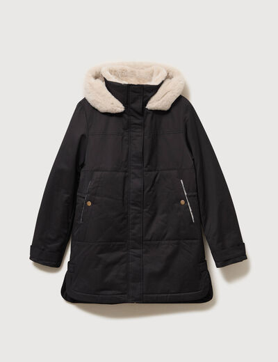 Parka droite &agrave; capuche noir femme