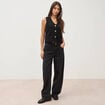 Gilet droit court sans manches col v noir femme
