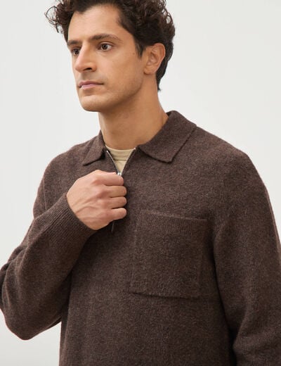 Pull droit manches longues marron fonc&eacute; homme