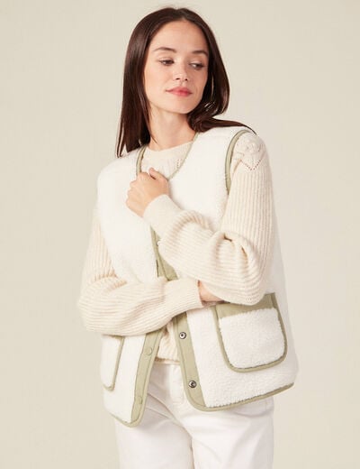 Blouson réversible boutonné vert kaki femme