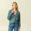 Gilet ajour&eacute; col V manches longues vert femme
