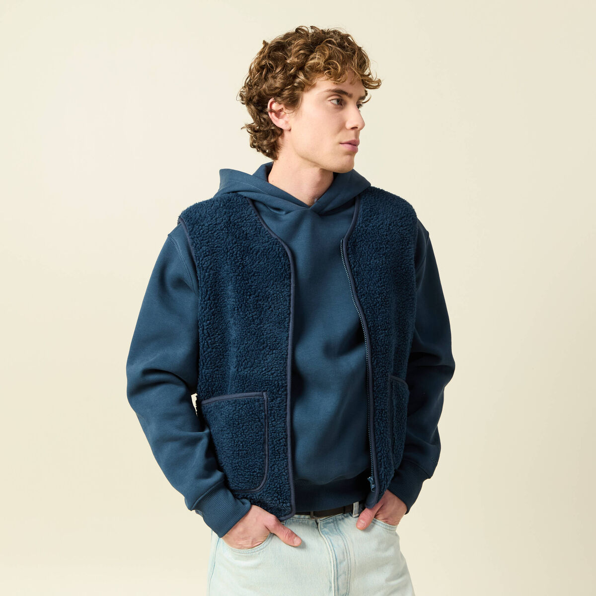 Sweat sans manches effet polaire bleu fonc&eacute; homme