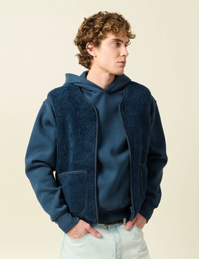 Sweat sans manches effet polaire bleu fonc&eacute; homme