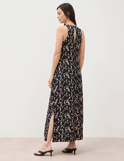 Robe longue droite sans manches noir femme