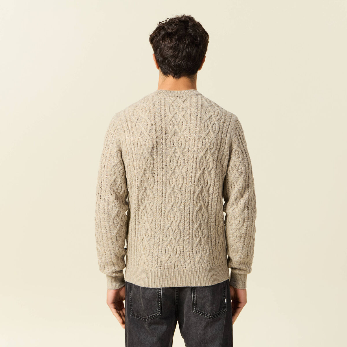 Pull col rond beige homme