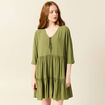 Robe évasée manches 3/4 vert kaki femme