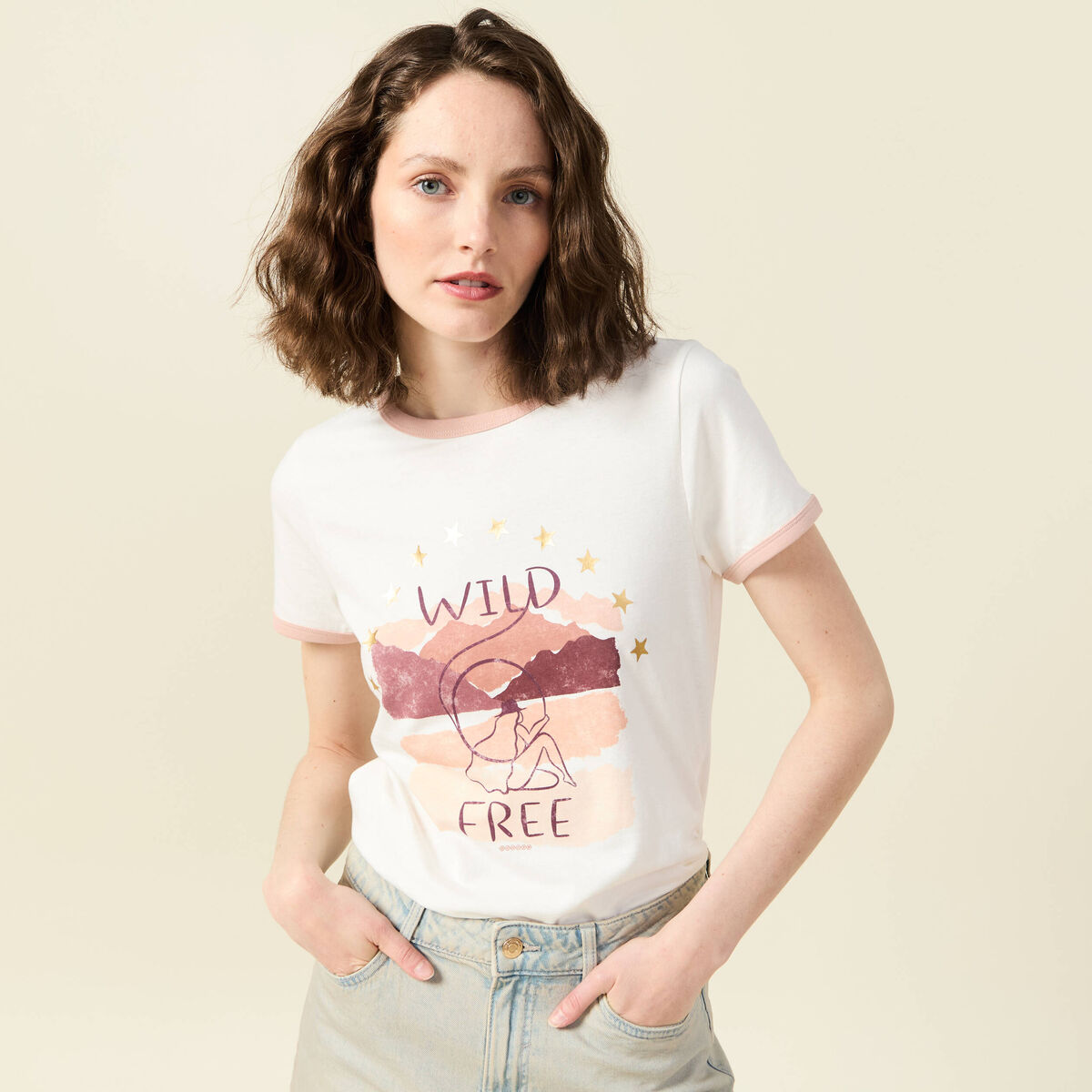 T-shirt manches courtes ivoire femme