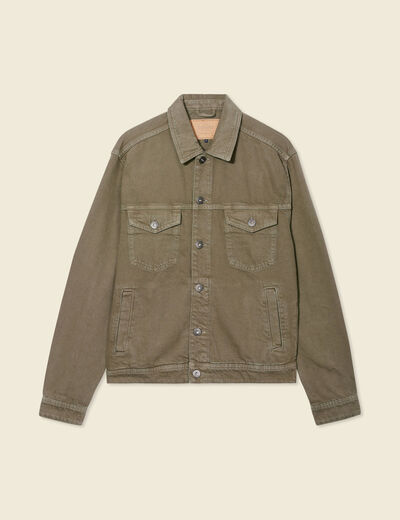 Blouson droit boutonné vert kaki homme