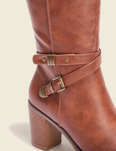 Bottes à talons avec brides marron femme