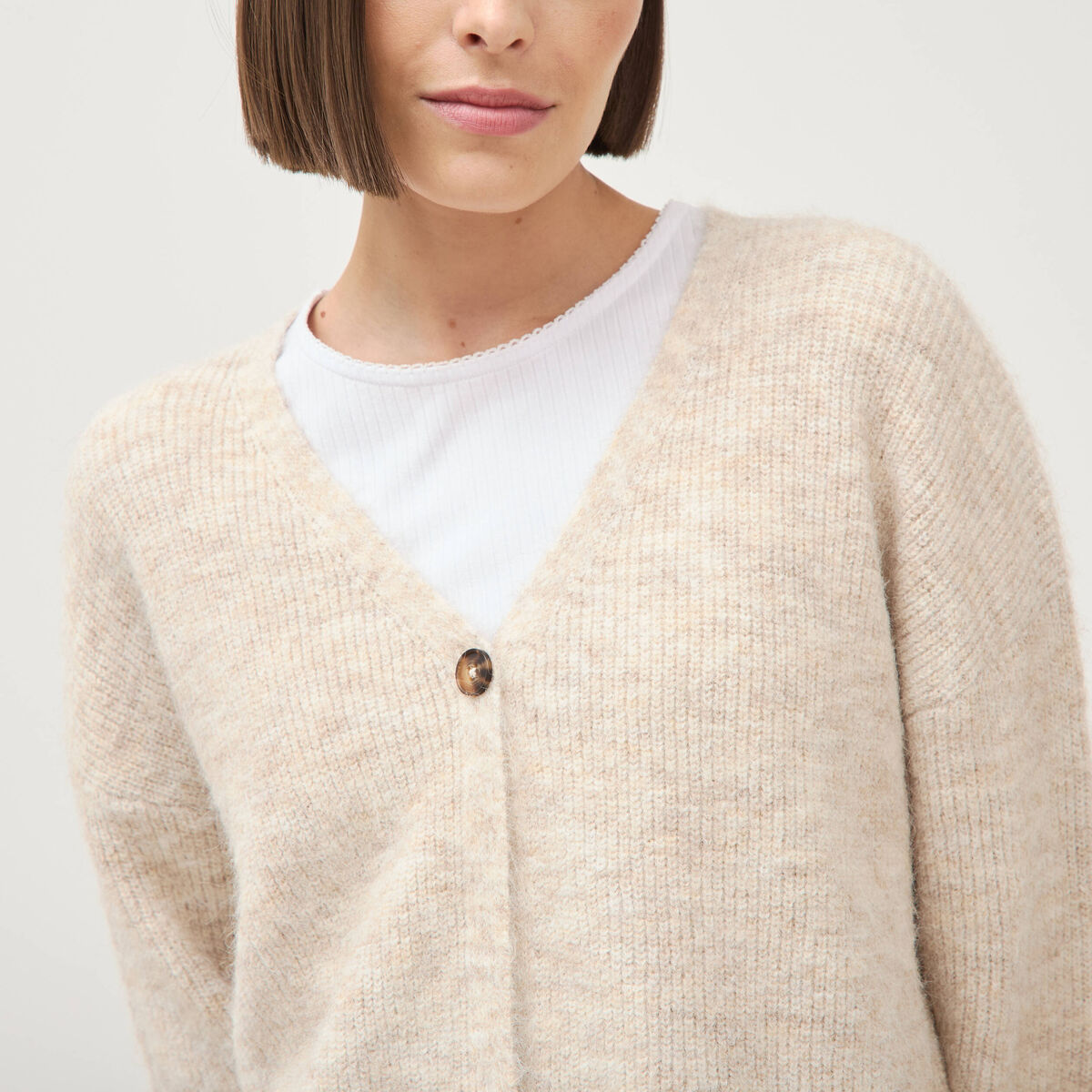 Gilet droit manches longues creme femme
