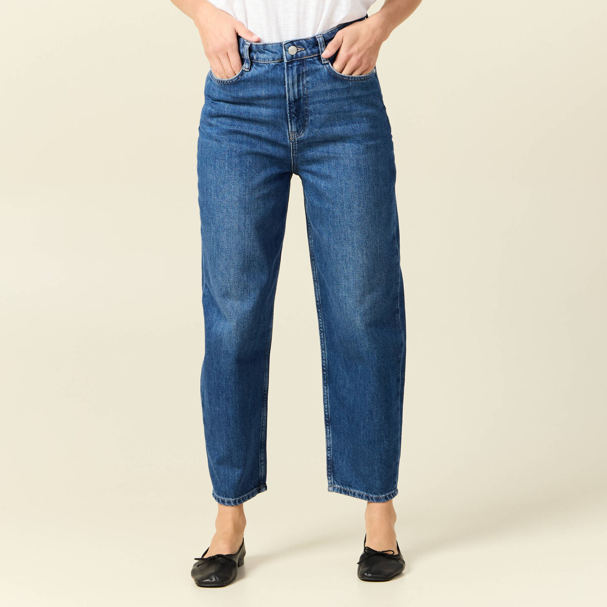 Jeans barrel taille haute denim stone femme