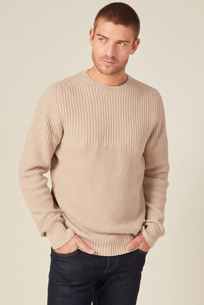 Pull manches longues beige homme