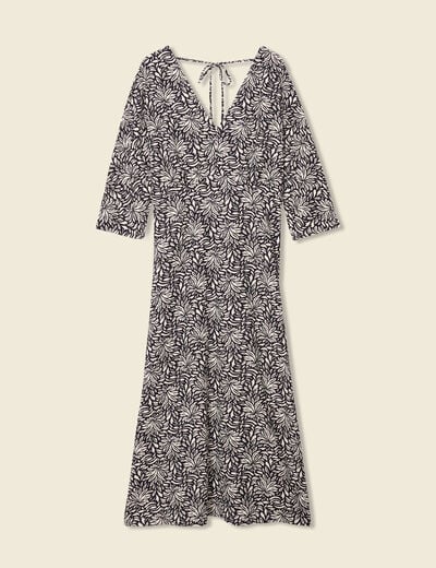 Robe midi droite manches 3/4 noir femme