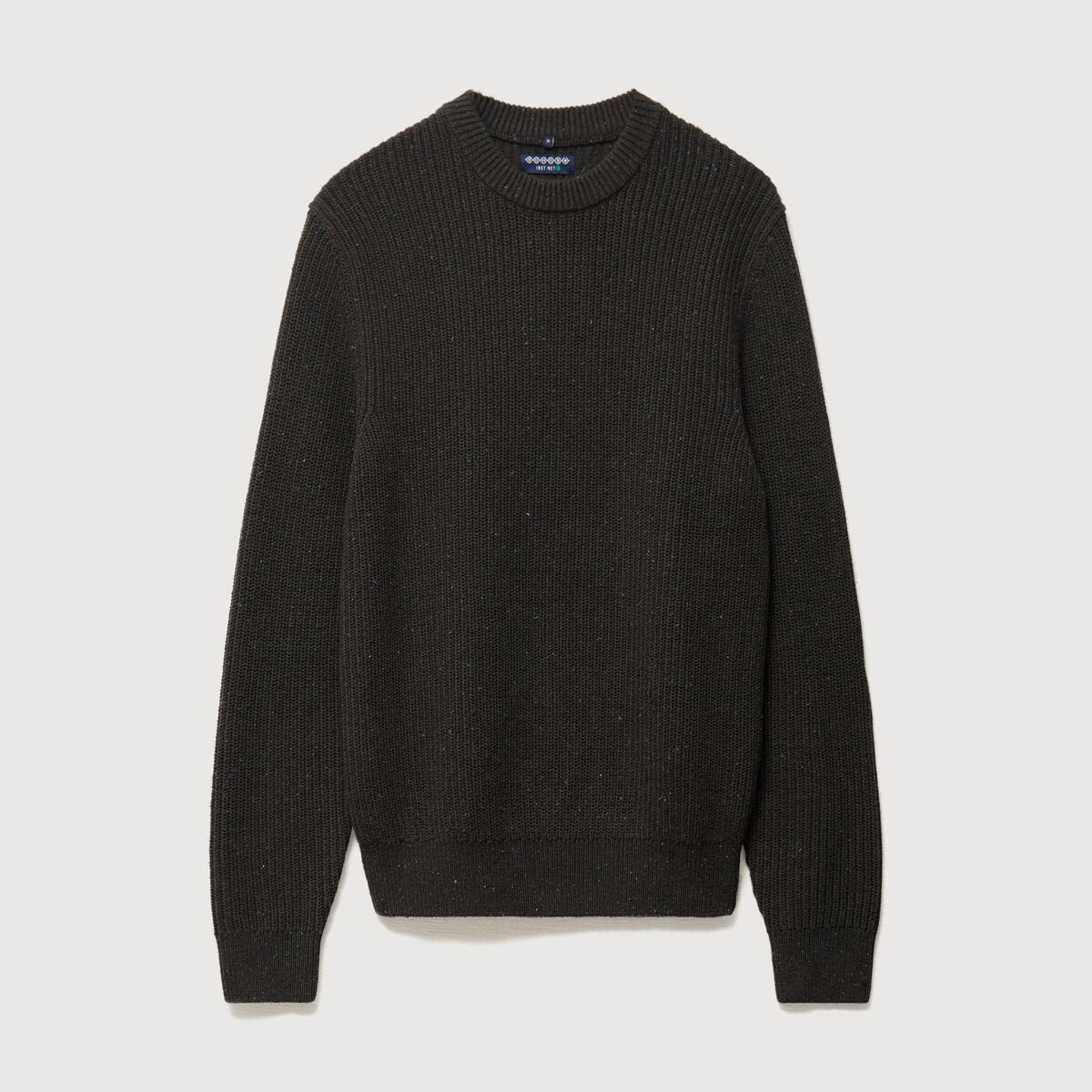Pull col rond manches longues en coton vert kaki homme
