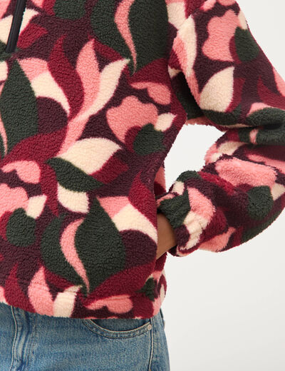 Cardigan col montant manches longues bordeaux femme