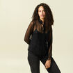 T-shirt col v manches longues doubl&eacute; noir femme