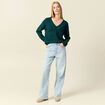 Pull manches longues col en V vert foncé femme