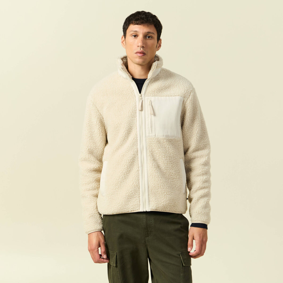Sweat effet polaire manches longues sable homme