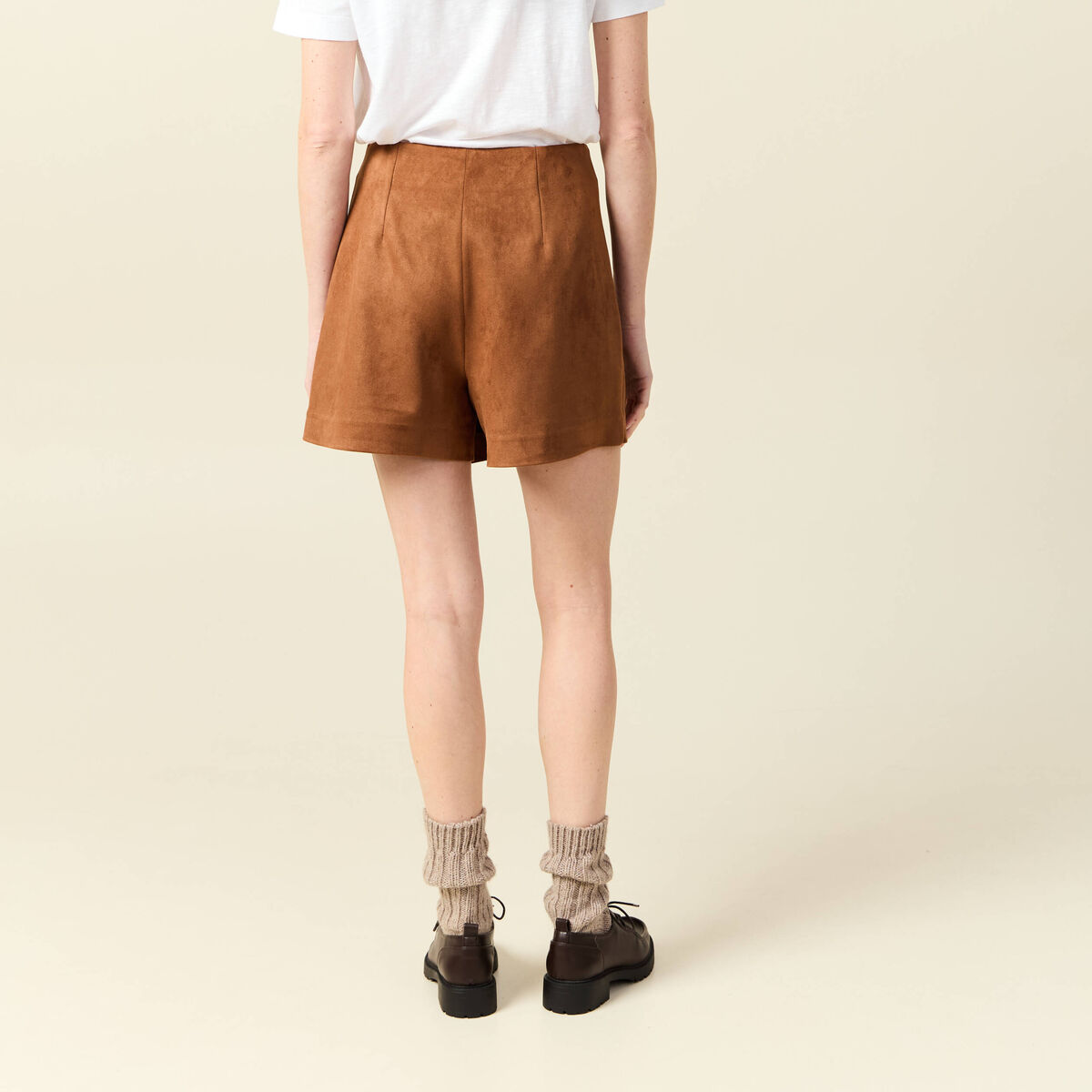 Jupe-short taille haute camel femme