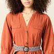 Robe midi évasée ceinturée marron cognac femme
