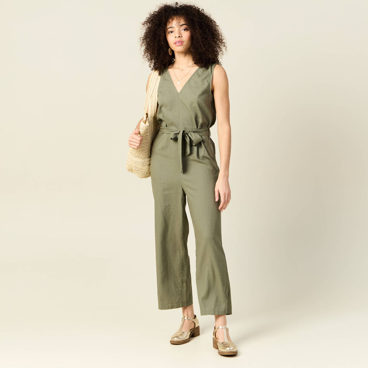 Combinaison éco-responsable vert kaki femme