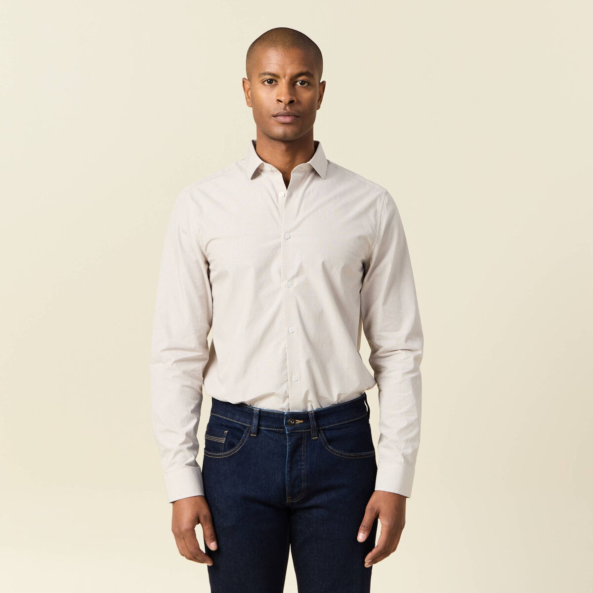 Chemise manches longues beige homme