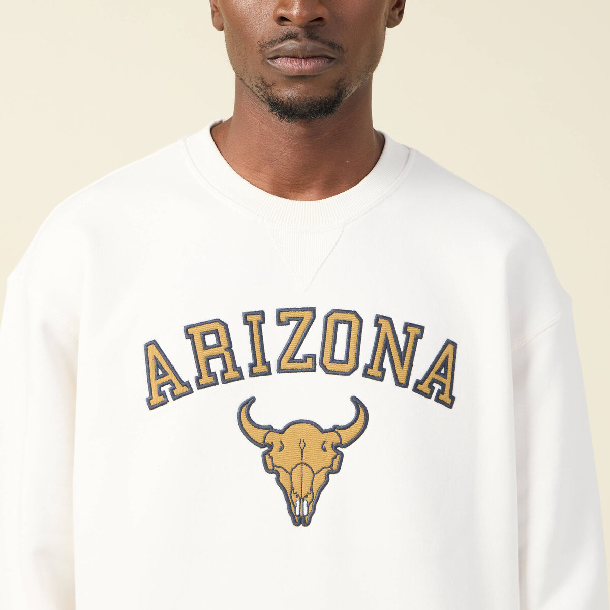 Sweat oversize col rond manches longues ecru homme