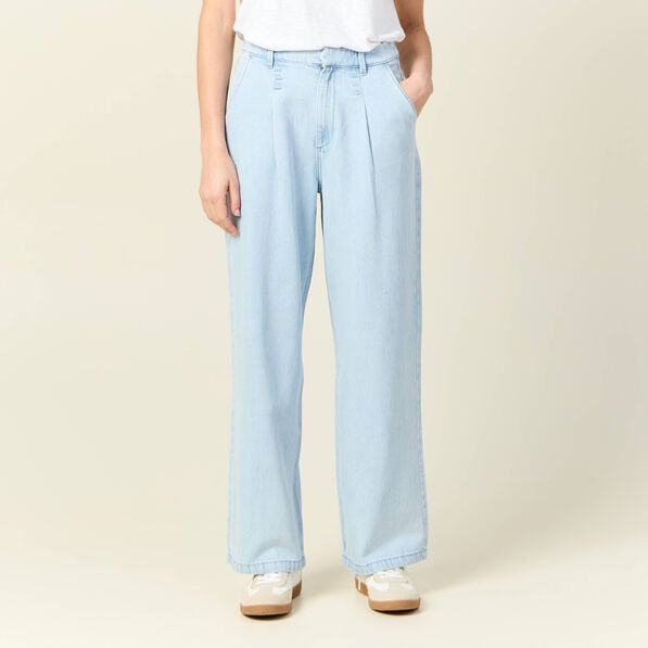 jeans large a pinces denim bleach femme Jeans large à pinces denim bleach femme