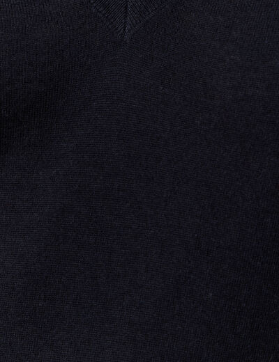 Pull fin col V manches longues bleu foncé femme