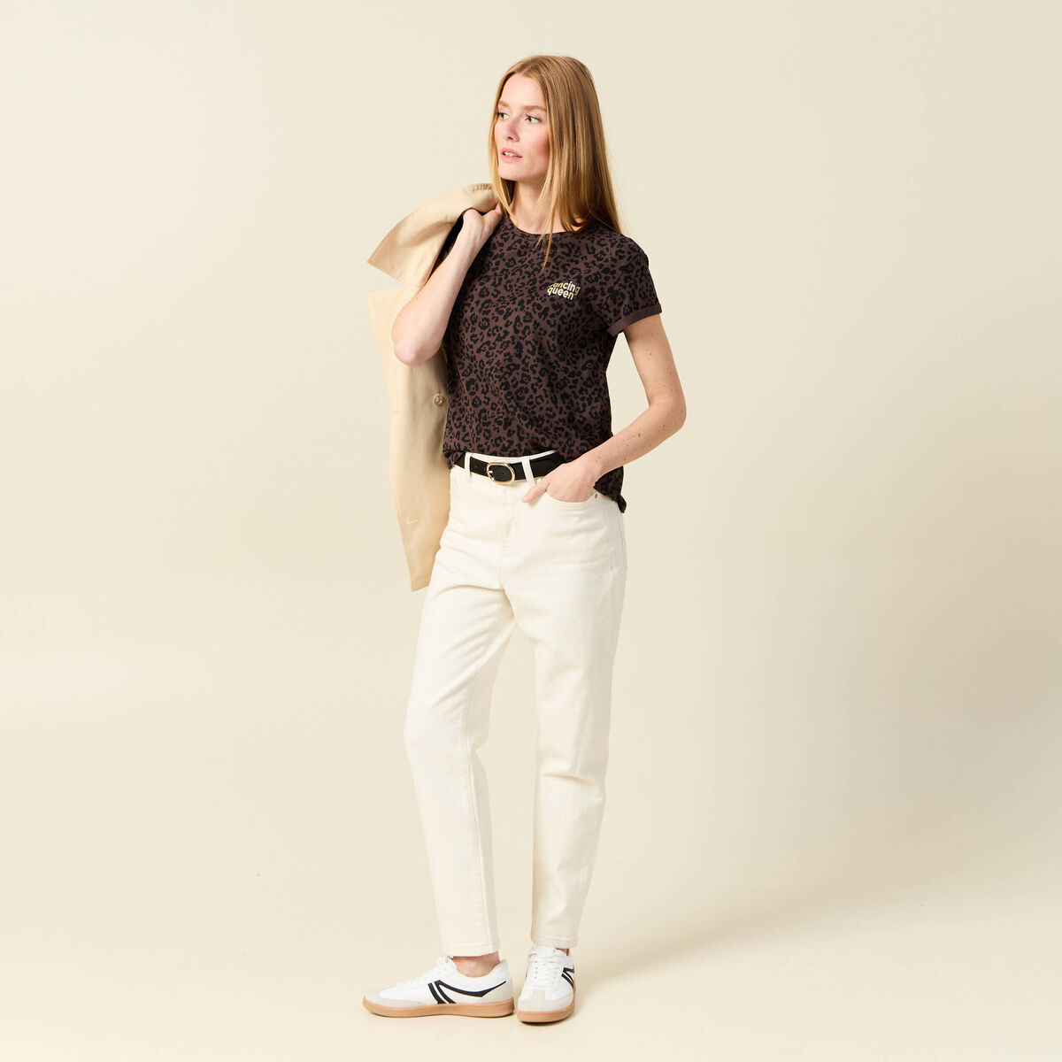 T-shirt manches courtes marron fonc&eacute; femme
