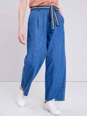 Jeans large ceinture denim stone femme