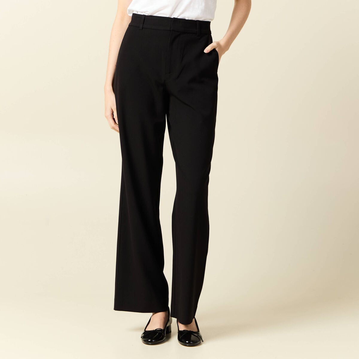 Pantalon straight taille haute noir femme