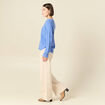 Pull manches longues col en V bleu ciel femme