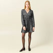 Robe droite courte col v manches longues noir femme