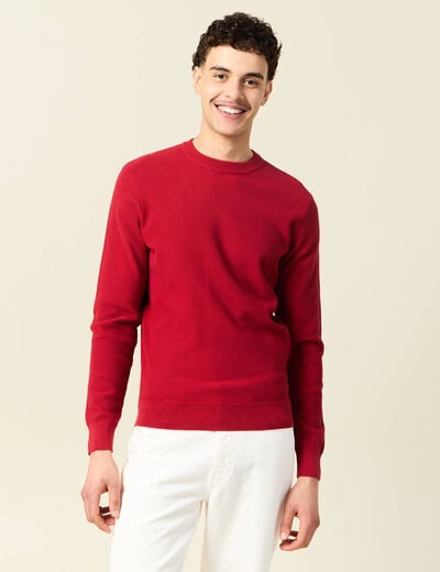 Pull fin col rond manches longues rouge fonc&eacute; homme