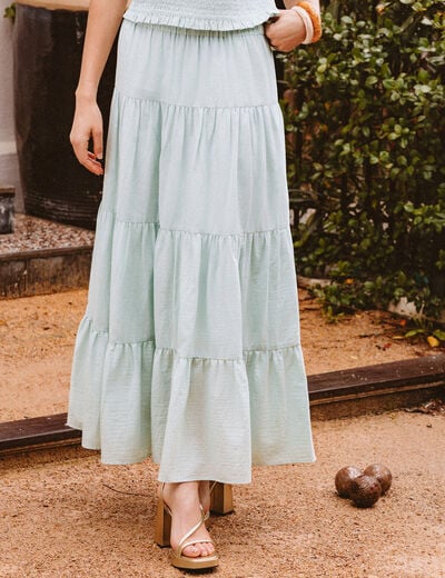Jupe longue &eacute;vas&eacute;e en coton doubl&eacute;e vert pastel femme