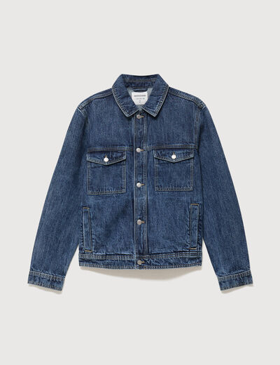 Veste droite en coton col classique denim stone homme