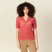 Pull manches courtes ajour&eacute; rouge femme
